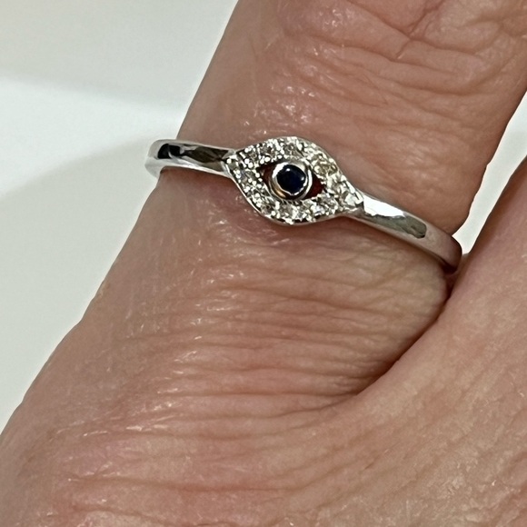 SOLID 925 STERLING SILVER EVIL EYE RING - Picture 2 of 5